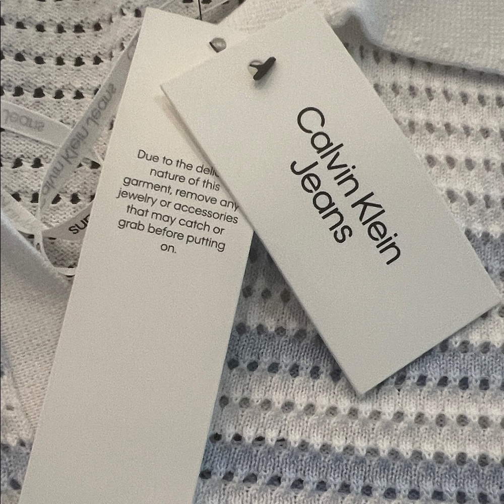 Calvin Klein Jeans Light Blue and White Spring Sweater - Sz Large - Picture 3 of 6